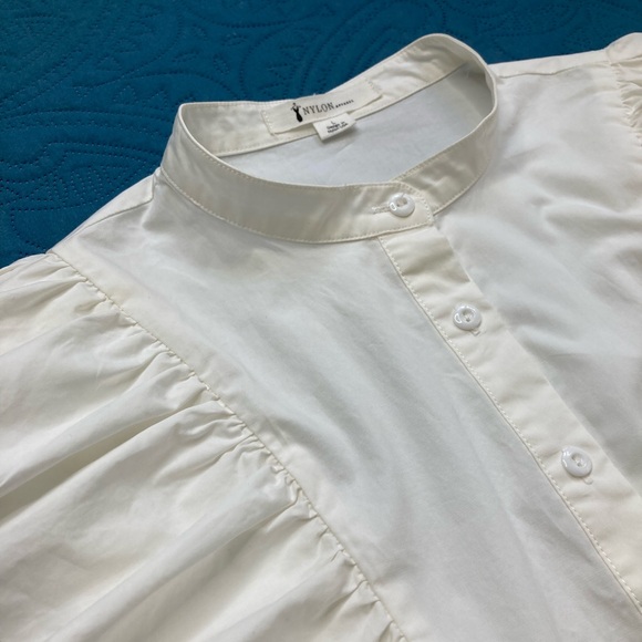 Nylon Apparel USA Shirt Ruffle Button-Up Blouse Ivory Size Large - Picture 15 of 16